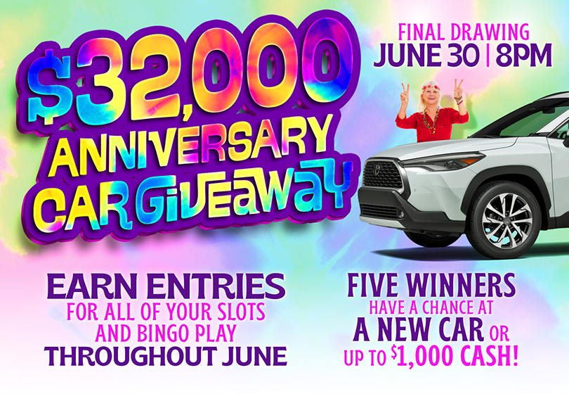 Five winners will be drawn at 8PM to compete for the car or up to $1,000 cash at Tulalip Bingo & Slots!